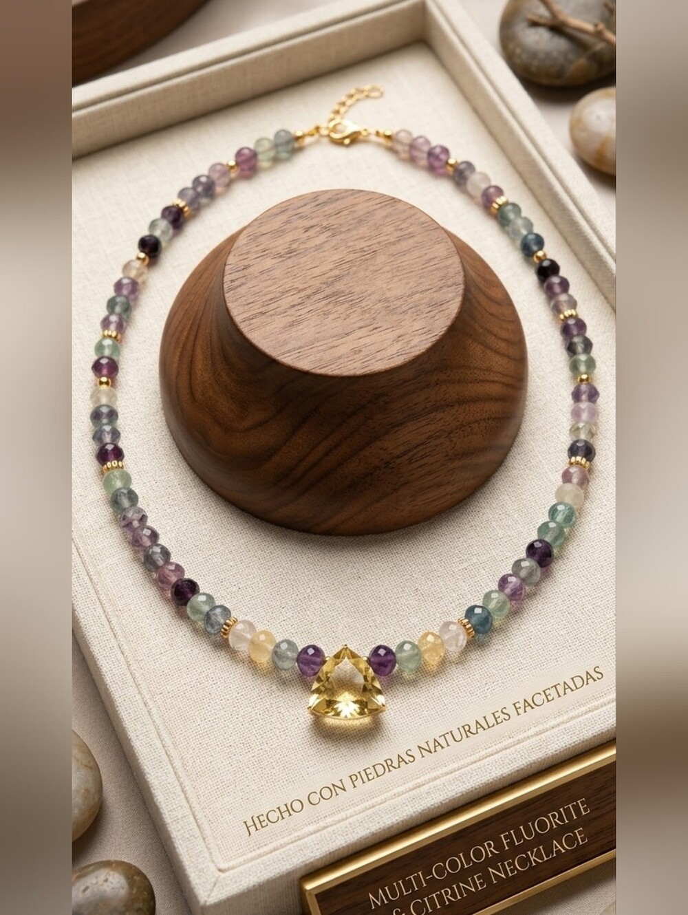 Elegant Multi-Color Reinbow Fluorite Beaded Necklace